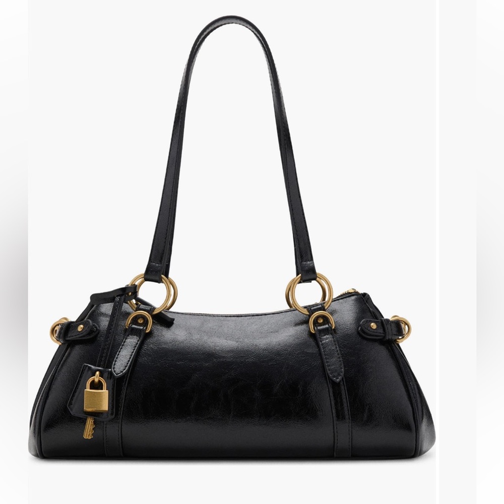 Mango Black Shoulder Bag with Gold Hardware